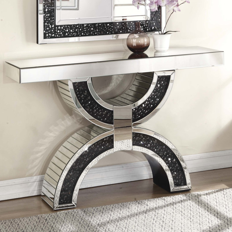 Rosdorf Park Blakes Glam Rectangular Mirrored Console Table with Faux GemStones Inlay Reviews Wayfair
